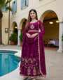 Wine Embroidered Georgette Anarkali Gown With Dupatta | Designer Full Sleeve Maxi Gown for Women