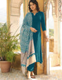 Elegant Deep Teal Cotton Silk Kurta Set with Chanderi Dupatta - Perfect for Any Occasion