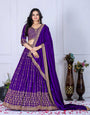 👑 Royal Violet Embroidered Vichitra Silk Lehenga Set