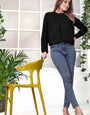 BLACK POLKA DOT GEORGETTE TOP WITH PUFF SLEEVE