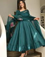 Green Muslin Anarkali Suit Set with Printed Chanderi Dupatta | Elegant Long Sleeve Ethnic Wear for Women