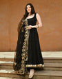 Elegant Black Georgette Anarkali Set with Embroidered Net Dupatta | Sleeveless Gown Style Suit