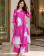 Women's Rani Pink Floral Printed Cotton Slub Kurta Palazzo Co-ord Set | Elegant Ethnic Wear for Women