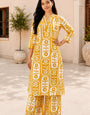 Women's Mustard Yellow Printed Cotton Slub Kurta Palazzo Co-ord Set | Ethnic Casual Wear for Women