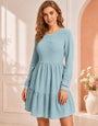 Women's Sky Blue Tiered Mini Dress | Long Sleeve Fit & Flare Casual Dress