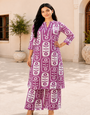 Women's Lavender Purple Printed Cotton Slub Kurta Palazzo Co-ord Set | Ethnic Casual Wear for Women