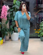Teal Blue Mix Linen Co-ord Set
