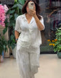 Elegant Pearl White Mix Linen Co-ord Set | Chic Textured Two-Piece