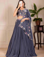 Twilight Grey Embroidered Georgette Lehenga Choli Set | Heavy Sequence & Thread Work | Stitched with Cancan