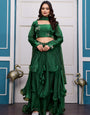 Women’s Embroidered Fandy Satin Peplum Gown Set with Dupatta – Party & Festive Wear Green