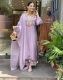 Lavender Handwork Roman Silk Kurta Pant Set