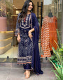 Navy Blue Printed Kurta Pant Dupatta Set