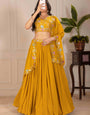 Marigold Embroidered Georgette Lehenga Choli Set | Heavy Sequence & Thread Work | Stitched with Cancan