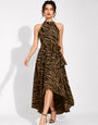 Sleeveless Halter Neck Zebra Pattern Party Dress