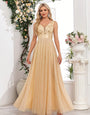 Western A-Line Evening Gown with Embroidered Bodice – Floor-Length Dress in Peach color .