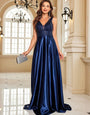 Partwear Elegant Sequin Bodice with Flowing Satin A-Line Party Dress