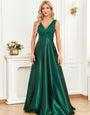 Partywear Elegant Sequin Bodice with Flowing Satin A-Line Emerald Green Party Wear Dress