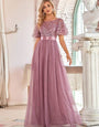 Evening Party wear Gown with Flutter Sleeves – Floor-Length Formal Dress for Weddings and Special Occasions.