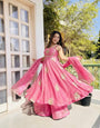 Blush Pink Embroidered Fendy Silk Party Wear Gown Sharara Set