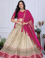 Festive Fuchsia Pink Jacquard Lehenga Set ๐