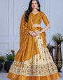 Royal Jacquard Lehenga Choli Set – Mustard Bliss with Beige Elegance
