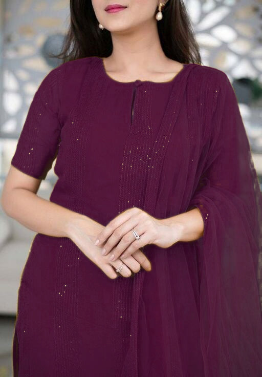 GRACEFUL RAYON EMBROIDERED BURGUNDY KURTA SET