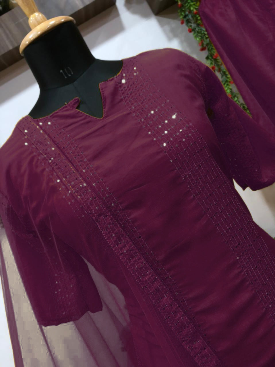 GRACEFUL RAYON EMBROIDERED BURGUNDY KURTA SET