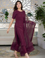 GRACEFUL RAYON EMBROIDERED BURGUNDY KURTA SET