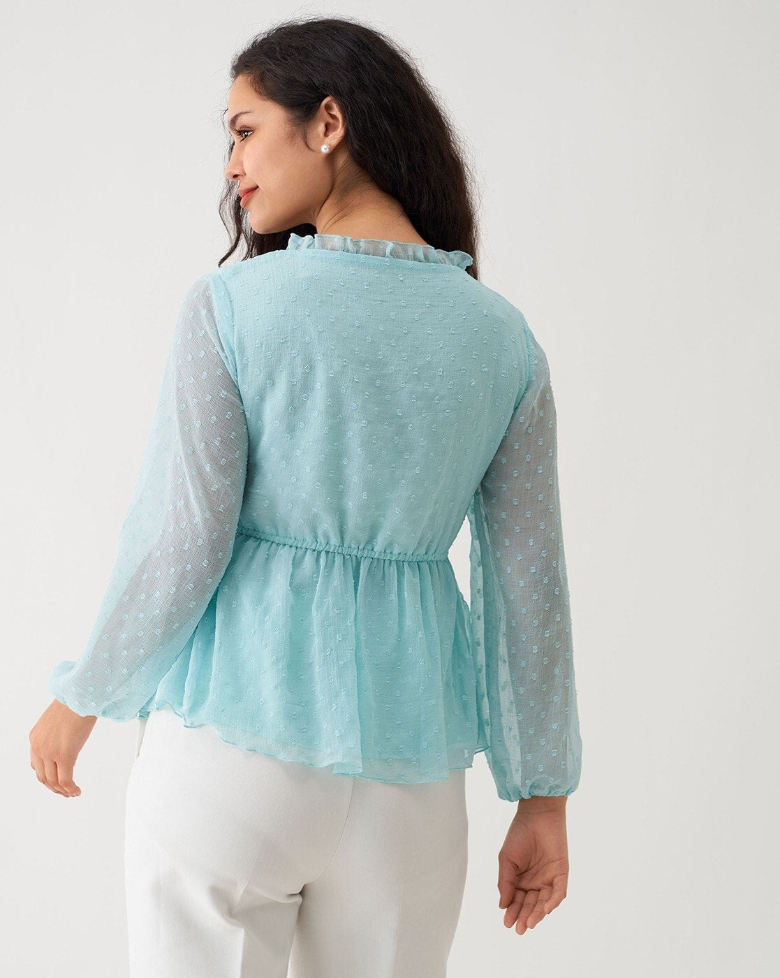 TIMELESS CHIC SKY BLUE GEORGETTE TUNIC TOP WITH BUTTI WORK💕