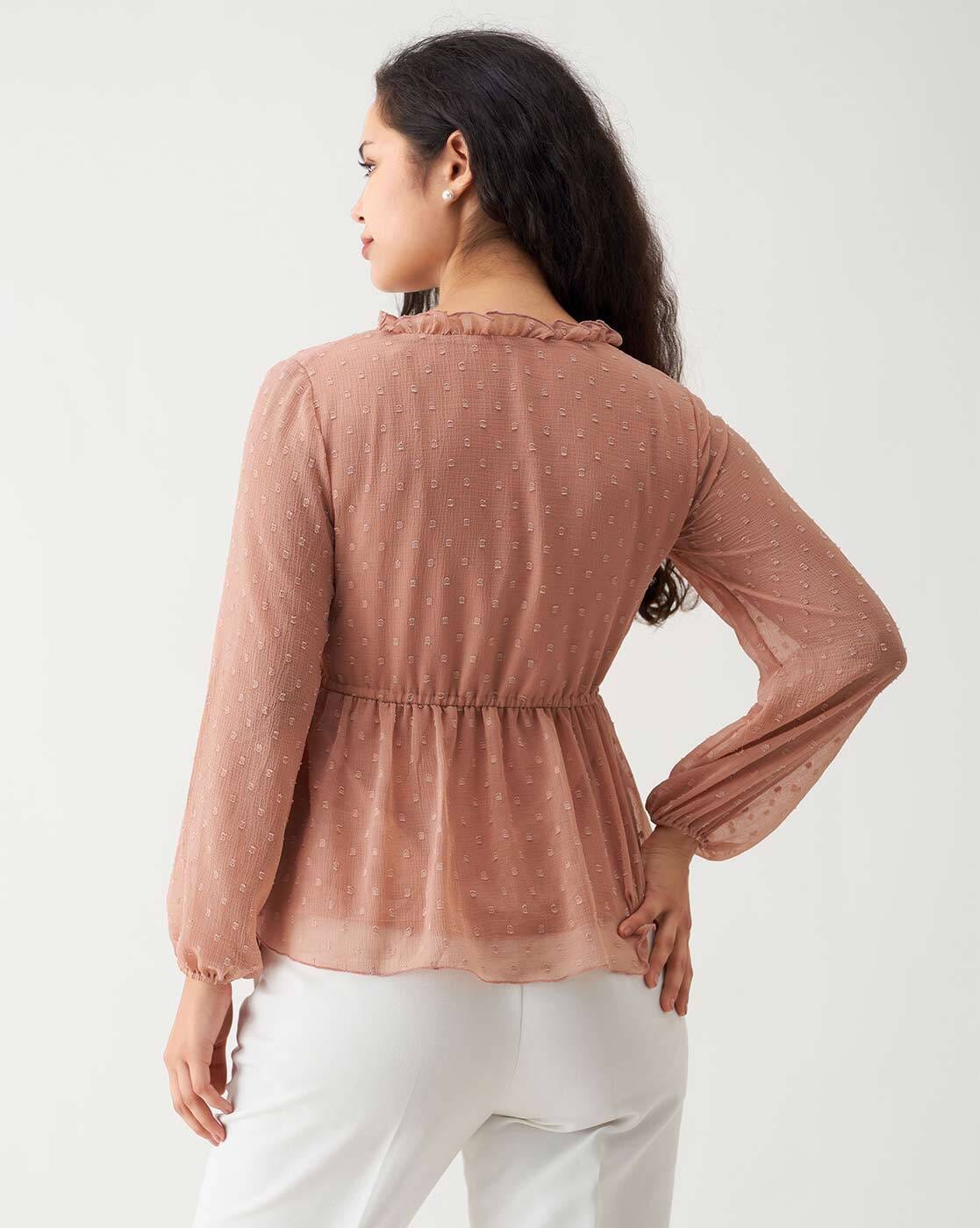 TIMELESS CHIC PEACH GEORGETTE TUNIC TOP WITH BUTTI WORK💕