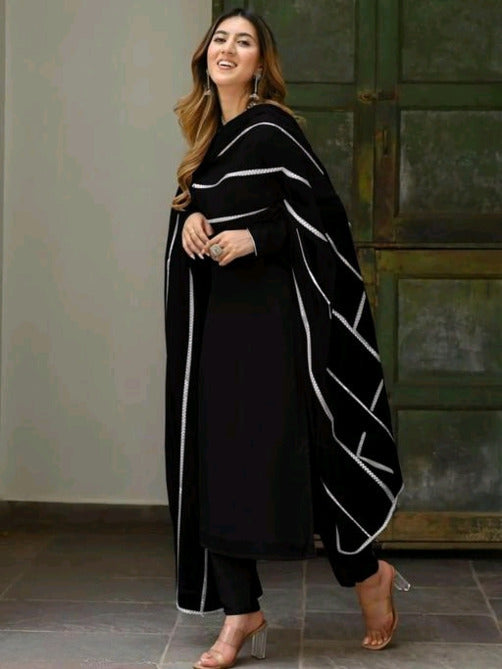 COTTON SILK ELEGANT BLACK KURTA SET