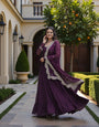 Elegant Georgette Embroidered Gown Set with Micro Silk Bottom & Dupatta Wine