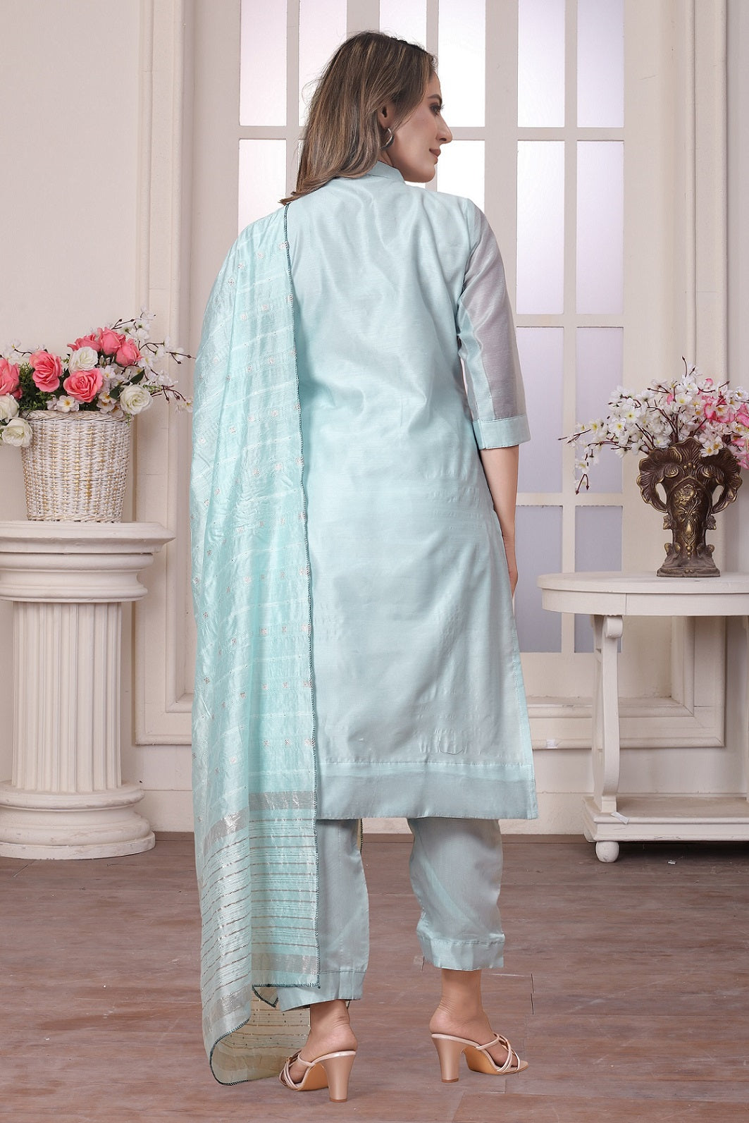 SKY BLUE MUSLIN EMBROIDERED KURTA SET