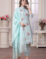 SKY BLUE MUSLIN EMBROIDERED KURTA SET