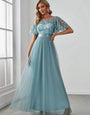 Evening Party wear  Gown with Flutter Sleeves – Floor-Length  Dress in Sky Blue color for Special Occasions dress .