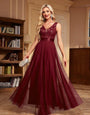 Western A-Line Evening Gown with Embroidered Bodice – Floor-Length Dress .