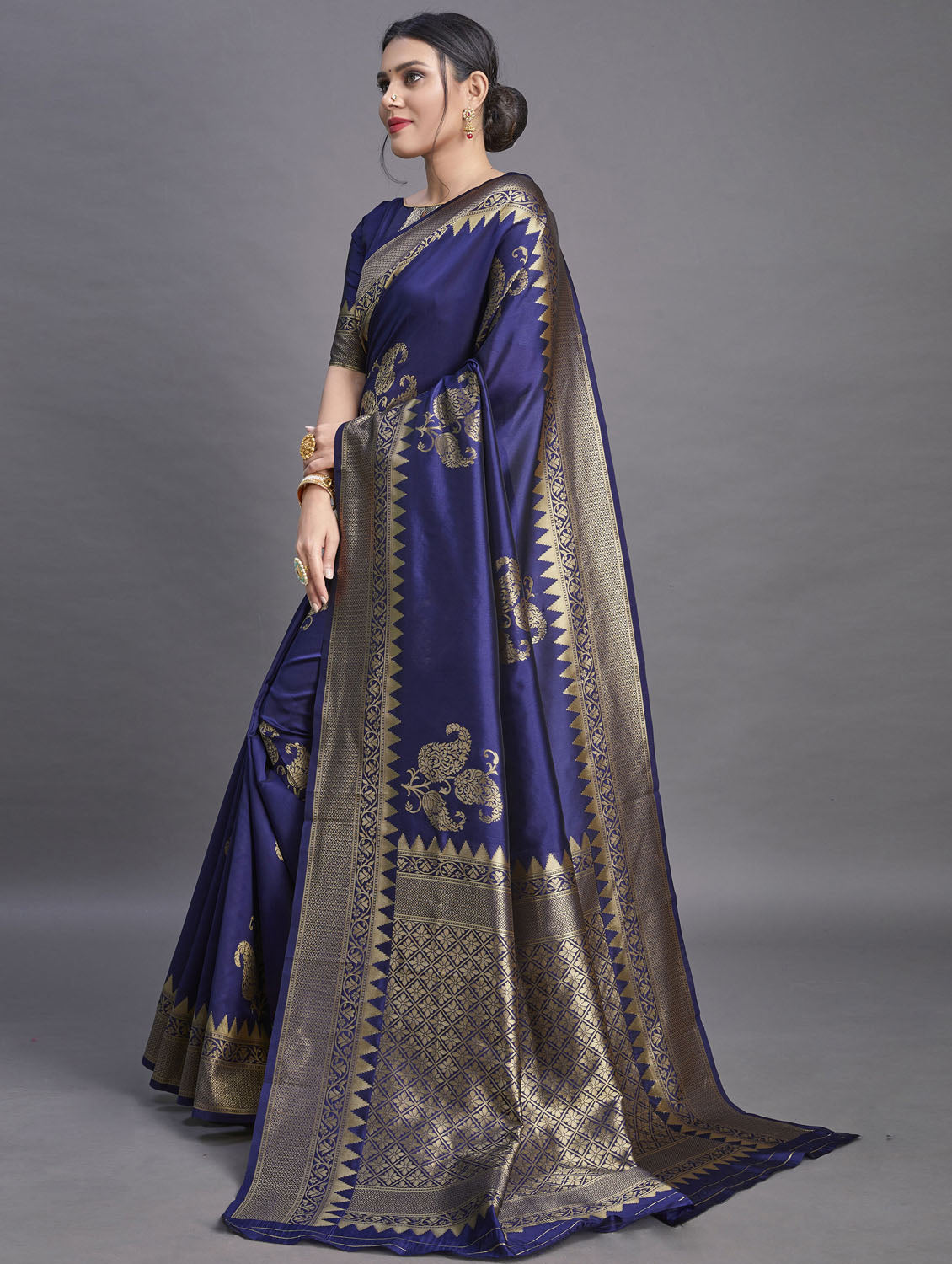 ART SILK JACQUARD BORDER SAREE : BLUE