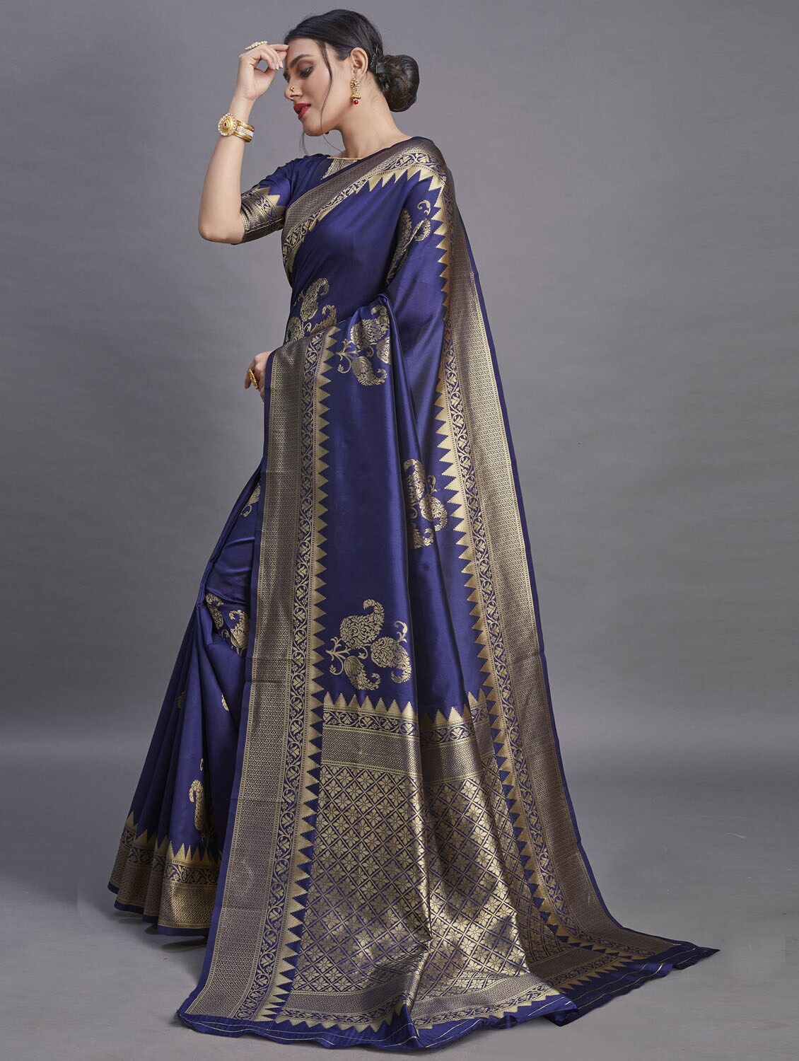 ART SILK JACQUARD BORDER SAREE : BLUE