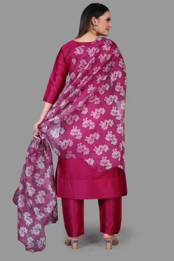 RANI SOLID COTTON SILK KURTA SET WITH PRINTED FLORAL DUPPTA