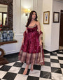 Luxury Vichitra Silk Embroidered Kurta Pant Dupatta Set with Zari & Sequin Work Maroon