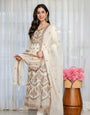Indian Festivals Special White Embroidered Anarkali Suit Set with Dupatta | Heavy Zari & Sequins Work
