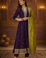 Elegant Vichitra Silk Kurta Pant Dupatta Set with Embroidery Work – Festive & Party Wear Suit for Women Purple