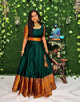 ETHNIC OPULENCE: FLOOR-LENGTH EMERALD GREEN JACQUARD-COTTON GOWN FOR WEDDINGS & FESTIVALS