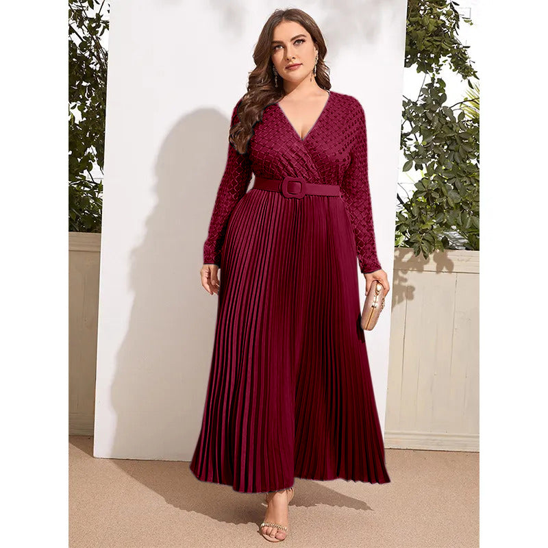 ELEGANT EMBROIDERED PLEATED MAXI DRESS IN FAUX GEORGETTE