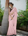 RADIANT PETAL PINK FAUX GEORGETTE SAREE WITH BUTTI WORK AND LACE BORDER