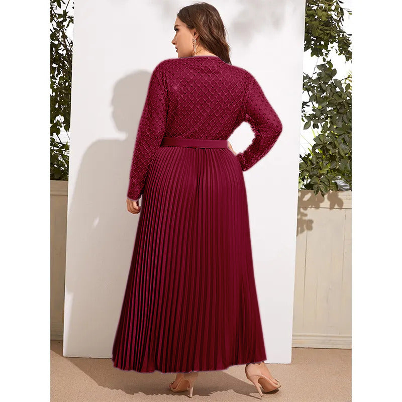 ELEGANT EMBROIDERED PLEATED MAXI DRESS IN FAUX GEORGETTE