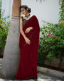 RADIANT MAROON FAUX GEORGETTE SAREE WITH BUTTI WORK AND LACE BORDER