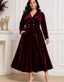 Women's Burgundy Velvet A-Line Maxi Dress with Belt | Premium Party Wear Dress