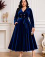 Women's Royal Blue Velvet A-Line Maxi Dress with Belt | Luxury Party Wear Dress