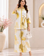 Women's Mustard Yellow Floral Printed Cotton Slub Shirt Style Co-ord Set | Premium Casual Wear for Women